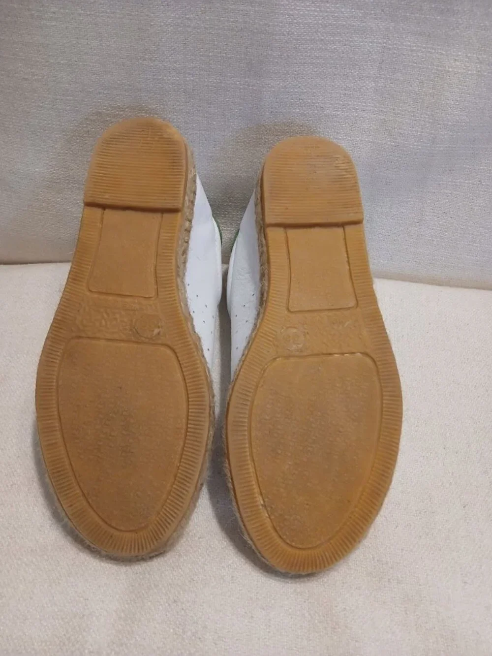 Andrew Stevens Made in Spa White Leather Espadrille Sneakers Green Heel Size 36